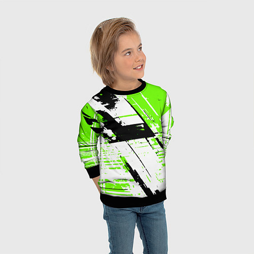 Детский свитшот Diagonal black and green stripes on a white backgr / 3D-Черный – фото 3