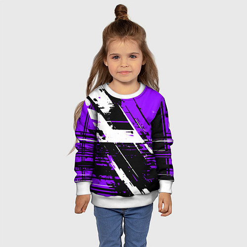 Детский свитшот Diagonal black and white stripes on a purple backg / 3D-Белый – фото 4