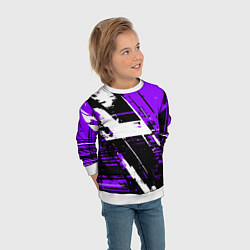 Свитшот детский Diagonal black and white stripes on a purple backg, цвет: 3D-белый — фото 2