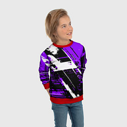 Свитшот детский Diagonal black and white stripes on a purple backg, цвет: 3D-красный — фото 2