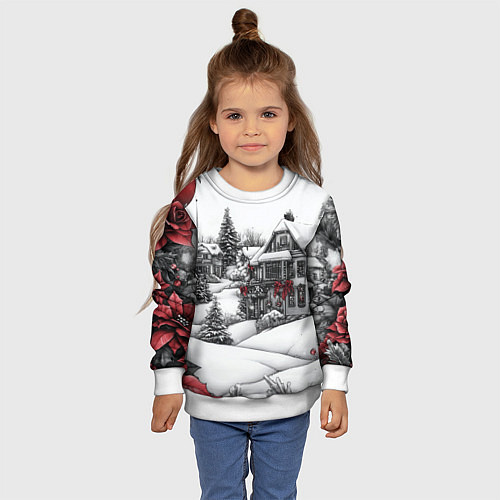 Детский свитшот Бело-красное новогоднее настроение / 3D-Белый – фото 4