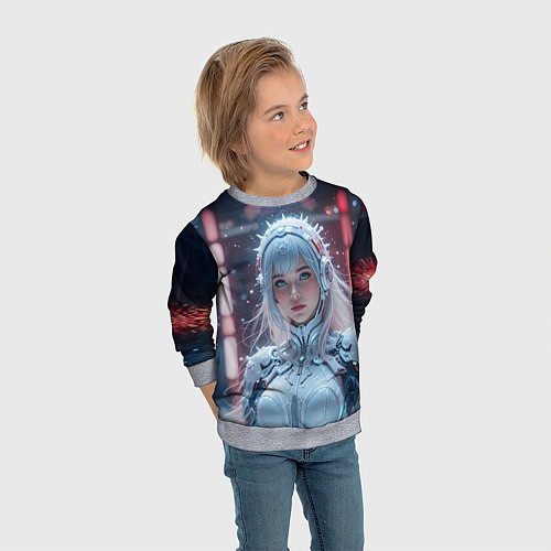 Детский свитшот Зимняя девушка в кибер костюме / 3D-Меланж – фото 3