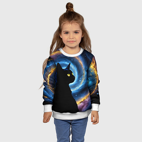 Детский свитшот Кот на фоне космоса / 3D-Белый – фото 4