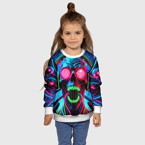 Детский свитшот Metallica - neon skull with headphones / 3D-Белый – фото 4