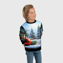Свитшот детский Новогодние елки и шар, цвет: 3D-черный — фото 2