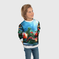 Свитшот детский Красные игрушки новогодние, цвет: 3D-белый — фото 2