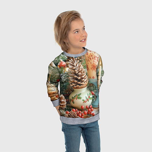 Детский свитшот Новогодняя атрибутика / 3D-Меланж – фото 3