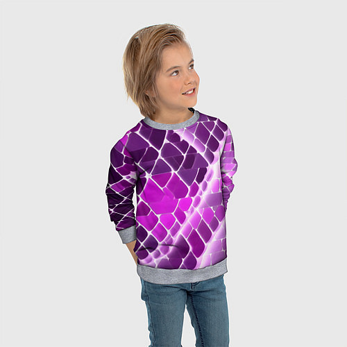 Детский свитшот Фиолетовые рельефные плитки и белое свечение / 3D-Меланж – фото 3