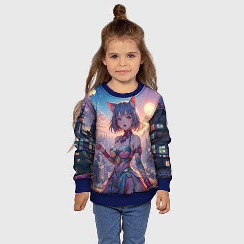 Детский свитшот Аниме в фантастическом городе / 3D-Синий – фото 4