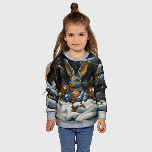 Детский свитшот Новогодний кролик под елкой / 3D-Меланж – фото 4