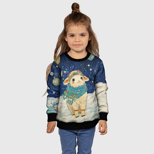 Детский свитшот Новогодняя милая овечка / 3D-Черный – фото 4