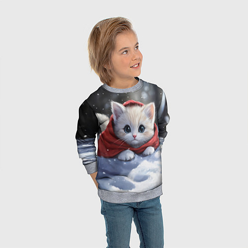 Детский свитшот Новогодняя кошечка на снегу / 3D-Меланж – фото 3