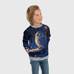 Свитшот детский Новогодняя сова под снегопадом, цвет: 3D-меланж — фото 2