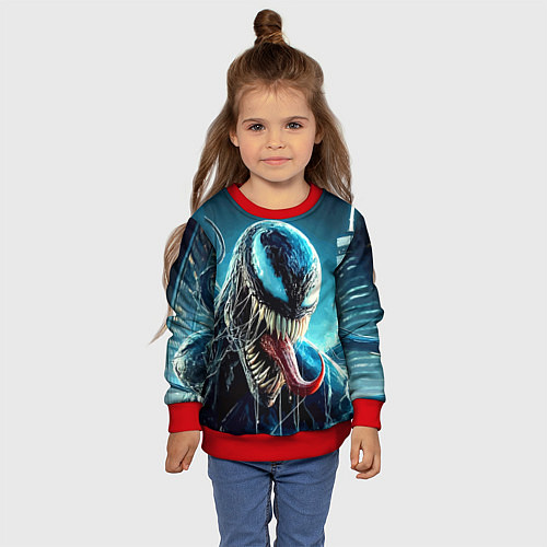 Детский свитшот Venom in metropolis - ai art neon fantasy / 3D-Красный – фото 4