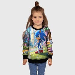 Свитшот детский Соник на зеленой лужайке, цвет: 3D-черный — фото 2