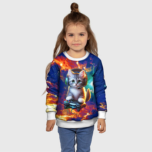 Детский свитшот Удивительный мир котёнка игромана / 3D-Белый – фото 4