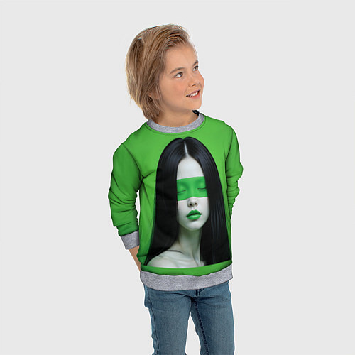 Детский свитшот Pop art девушка на зеленом фоне / 3D-Меланж – фото 3