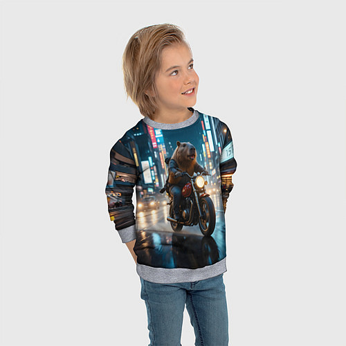 Детский свитшот Капибара байкер / 3D-Меланж – фото 3