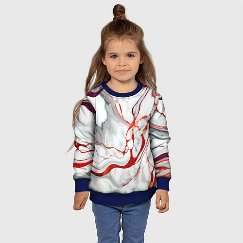 Детский свитшот Красно-белый мрамор / 3D-Синий – фото 4