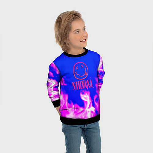 Детский свитшот Nirvana neon flame / 3D-Черный – фото 3