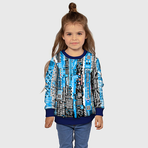 Детский свитшот Киберпанк паттерн синий / 3D-Синий – фото 4