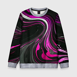 Свитшот детский Волнистые бело-розовые линии на чёрном фоне, цвет: 3D-меланж