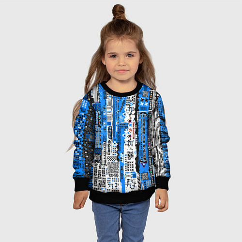 Детский свитшот Киберпанк паттерн синий / 3D-Черный – фото 4