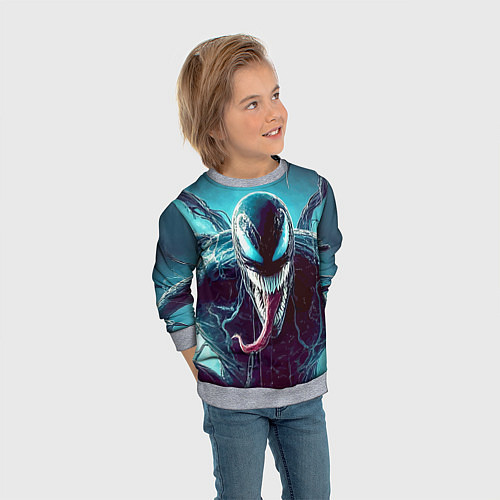 Детский свитшот Свирепый Веном - неоновое свечение / 3D-Меланж – фото 3