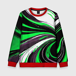 Свитшот детский Волнистые чёрно-зелёные линии на белом фоне, цвет: 3D-красный