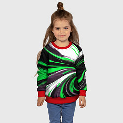 Свитшот детский Волнистые чёрно-зелёные линии на белом фоне, цвет: 3D-красный — фото 2