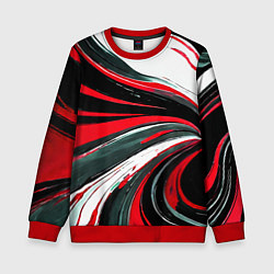 Свитшот детский Волнистые чёрно-красные линии на белом фоне, цвет: 3D-красный