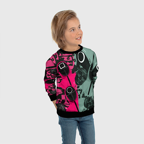 Детский свитшот Маски из игры в кальмара / 3D-Черный – фото 3