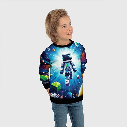 Детский свитшот Minecraft - an astronaut in outer space / 3D-Черный – фото 3