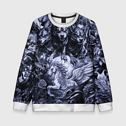 Свитшот детский Мифические существа с стиле тату, цвет: 3D-белый