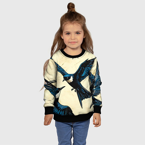 Детский свитшот Ласточки / 3D-Черный – фото 4