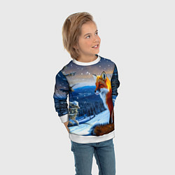 Свитшот детский Лисичка в зимнем лесу, цвет: 3D-белый — фото 2