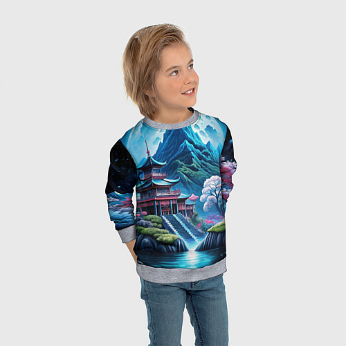 Детский свитшот Пейзаж Японии и горы / 3D-Меланж – фото 3