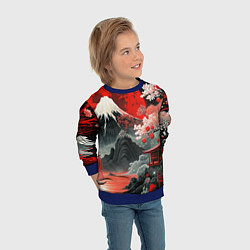 Свитшот детский Горы и сакура Японии, цвет: 3D-синий — фото 2