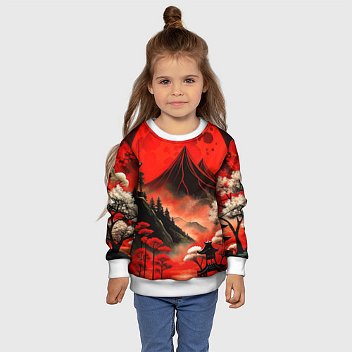Детский свитшот Япония природа в красном цвете / 3D-Белый – фото 4