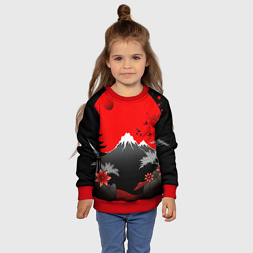 Детский свитшот Японская гора и красная луна / 3D-Красный – фото 4