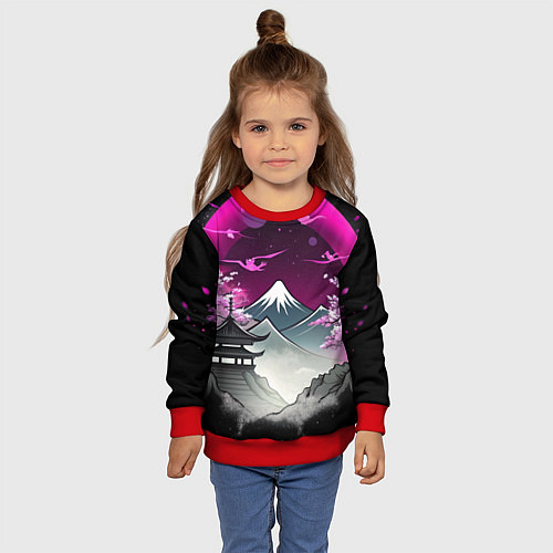 Детский свитшот Горы и сакура в Японии / 3D-Красный – фото 4