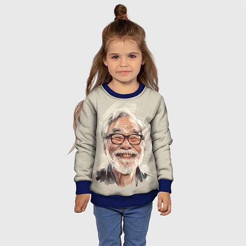 Детский свитшот Портрет Хаяо Миядзаки / 3D-Синий – фото 4