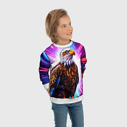 Свитшот детский Орел в неоновых огнях, цвет: 3D-белый — фото 2
