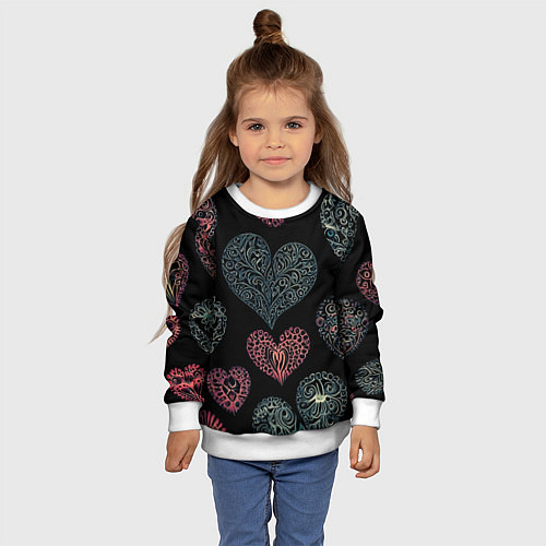 Детский свитшот Сердца в виде узоров / 3D-Белый – фото 4
