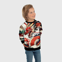 Свитшот детский Красный дракон в японском стиле ирезуми, цвет: 3D-черный — фото 2