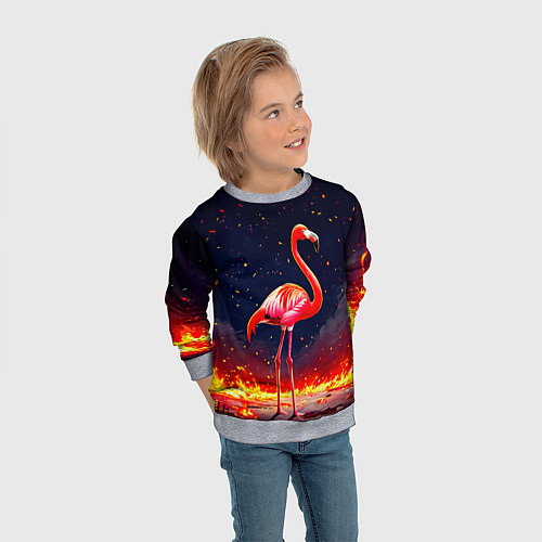 Детский свитшот Фламинго в огне / 3D-Меланж – фото 3
