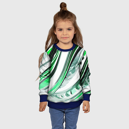 Детский свитшот Волнистая бело-зелёная абстракция / 3D-Синий – фото 4
