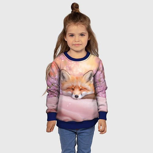 Детский свитшот Милая лисичка и сирень / 3D-Синий – фото 4