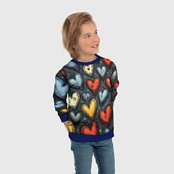 Свитшот детский Разноцветные сердца, цвет: 3D-синий — фото 2