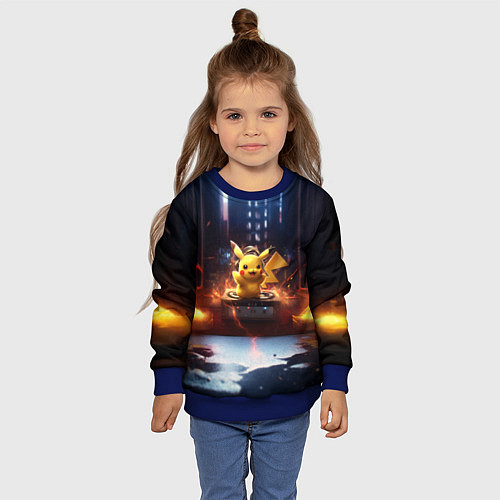 Детский свитшот Пикачу на диджейской стойке / 3D-Синий – фото 4